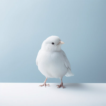 White bird isolated on blue background with copy space for your text.の素材