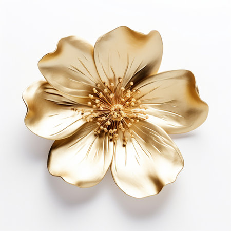 Golden flower isolated on white background. 3d illustration. Top view.の素材