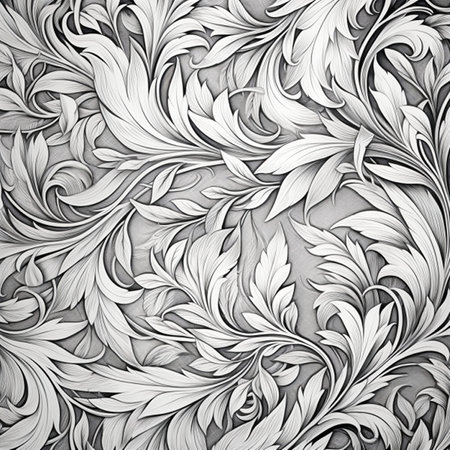 abstract floral pattern in black and white colors on a gray backgroundの素材