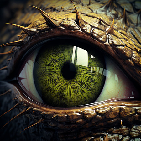 Green human eye with thorns. 3D rendering. Computer digital drawing.の素材