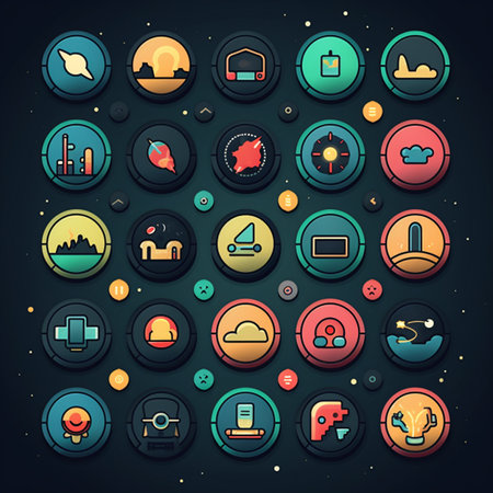 Futuristic virtual graphic touch user interface icons set in flat styleの素材
