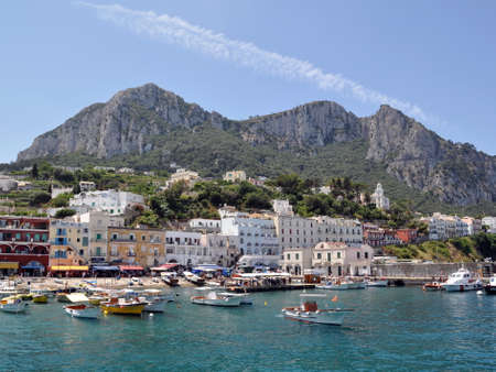 Sunny landscape of sea port and Capri island, Italy, July 2012のeditorial素材