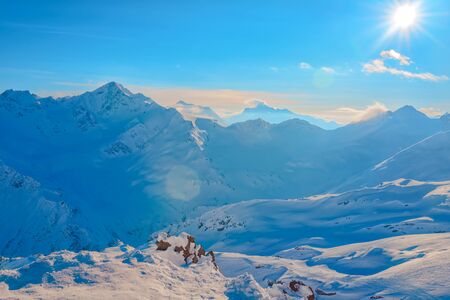 Snow-covered beautiful mountains of Elbrus, the mountain landscape of the North Caucasus. Russia,...