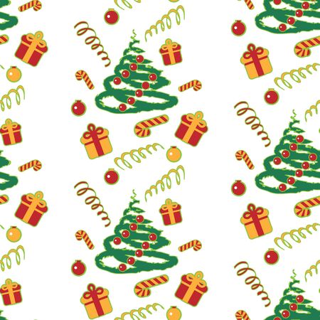 Christmas tree pattern with gifts. Christmas background. Vector illustration. Pattern with Christmas theme.のイラスト素材