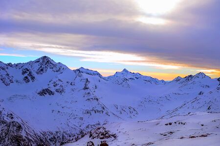 Elbrus region. Sunset. Mountains and clouds in Kabardino-Balkariya, Russia.の写真素材