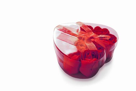 ove heart on white background. Valentine's day card concept. Heart of roses for Valentine's dayの写真素材