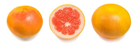 Round and cut grapefruit on an isolated white background.の写真素材