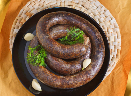 Liver sausage with garlic and herbs. Caucasian Circassian cuisineの写真素材
