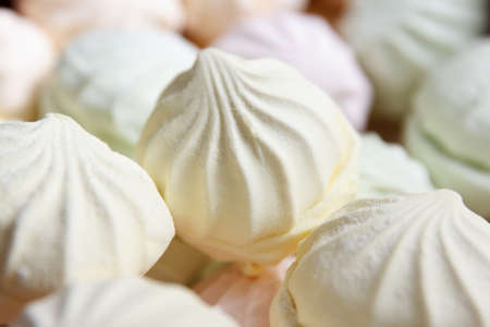 Freshly prepared packaged multicolored air marshmallow according to a classic recipe at a...