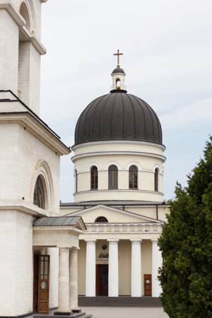 Cathedral, a beautiful architectural structure with white columns in classical style, located in a...