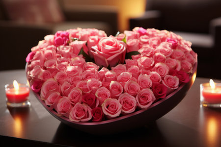 Romantic Valentines Day. Soft Candlelight, Beautiful Vibrant Roses Flowers, Love in Every Corner. Generated by AIの素材