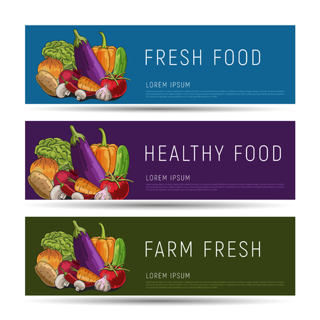 healthy food flyer templates with vegetables illustrationsのイラスト素材