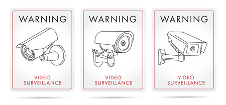 video surveillance posters and stickers with linear icon of cameraのイラスト素材
