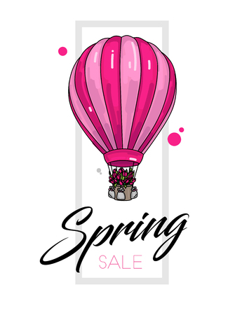 Spring sale leaflet template with air balloonのイラスト素材