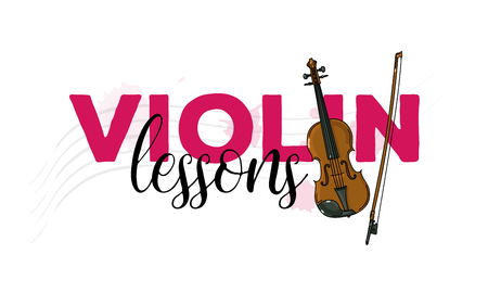violin lessons poster with illustration of violin with bowのイラスト素材