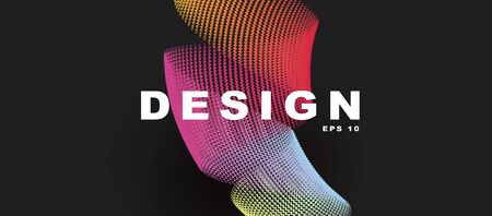 Colorful gradient rainbow lines twisted into circular shape, abstract background with typography