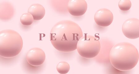 Abstract background with pink pearl realistic 3d spheres flying in spaces, light blured moleculesのイラスト素材