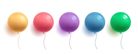 Set of glossy colorful balloons in round shape, 3d colour sphere, isolated vector illustration