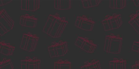 Seamless pattern texture with hand drawn gift boxes with bows and ribbons. Sketch illustration of...