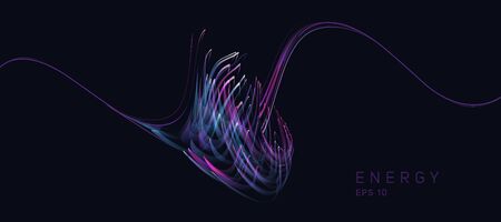 Abstract composition of bright lines forming smoke or fire shape, lights path futuristic digital dark backgroundのイラスト素材
