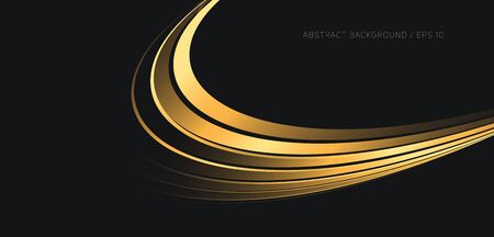 Abstract background with elegant golden metal waves, graphic gradient design element for cover, 3d in dark space, contrast compositionのイラスト素材