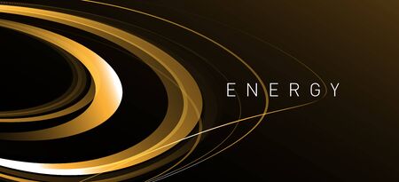 Abstract composition with random golden gradient stripes in shape of rings or circles with energy text, dynamyc wallpeper or backgroundのイラスト素材