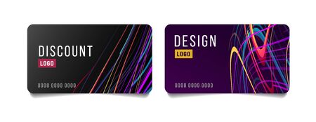 Discount cards with abstract artistic backdrop of bright colorful lines in chaotic movement, flyer invitation layout templateのイラスト素材