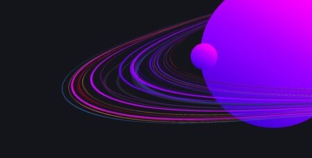 Abstract wallpaper artistic cover with stylized illustration of planet with rings like saturn in dark space neon violet gradient colorsのイラスト素材
