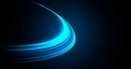 Abstract blue speed lights movement forming round disk shape or light way through space, digital...