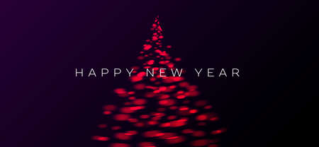 stylized Christmas tree made of blured red lights, modern digital festive banner with happy new year copyのイラスト素材