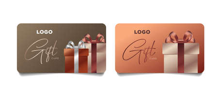 Set of gift vouchers with realistic gift box illustrations wraped in glossy metal paper with money award in dollars, promo discountのイラスト素材