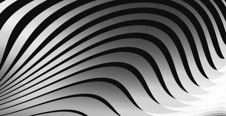 Monochrome white on black illusion, stripes texture, abstract wavy background, cover designのイラスト素材