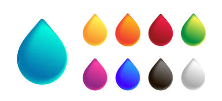 Set of 3d drops in different colors, paint samples volume droplets, isolatedのイラスト素材
