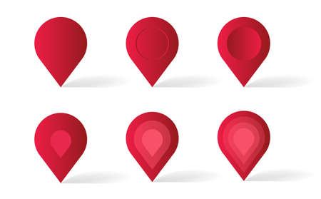 Set of red geotags of different stylized appearence, 3d illustration icons, map pointersのイラスト素材