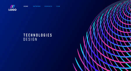 Website landing page template with abstract illustration of planet made of lines of web network on...