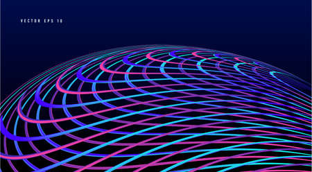 Abstract background with laser neon waves crossing and creating spheric shape of curved lines texture, wallpaper digital bannerのイラスト素材