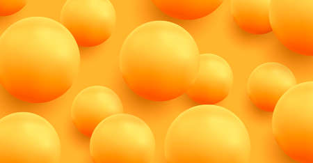Yellow background with yellow bubbles flying in the air, 3d spheres, fun juicy summer background with glossy ballsのイラスト素材