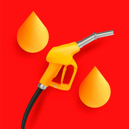 Percent sign made of gas or fuel nozzle and oil drops, 3d illustration advertising element on red backdropのイラスト素材