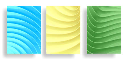 Set of poster or web banner backgrounds with 3d plastic waves texture