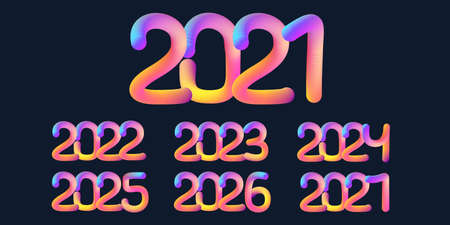3d gradient numbers or digits for calendar design with each new year. Circular blend forming number shape, set of bright typography elements on dark backgroundのイラスト素材