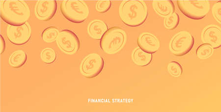 Business background with golden euro coins falling like rain from the top of the composition, vector illustrationのイラスト素材