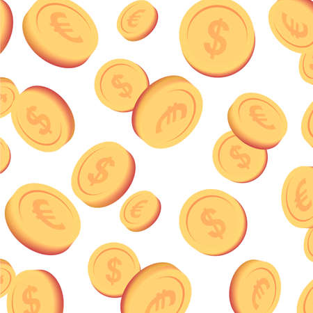 Background with golden euro coins falling like rain, square compositionのイラスト素材
