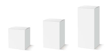 Blank package Box set. Three white rectangular shape boxes of different size, ready mockup for designのイラスト素材