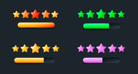Set of 3d icons for review user interface element with stars and barのイラスト素材