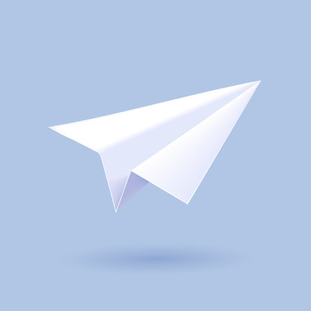 Paper plane 3d icon illustration, white paper folded into shape on light blue backdropのイラスト素材