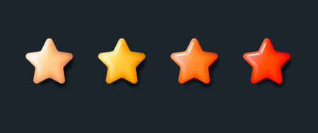 Set of vector rounded 3d stars in yellow and red colors, volume badge on dark backdropのイラスト素材