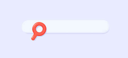 3d ixon of search field bar with red magnifying glass, modern rounded shapes, 3d render effect