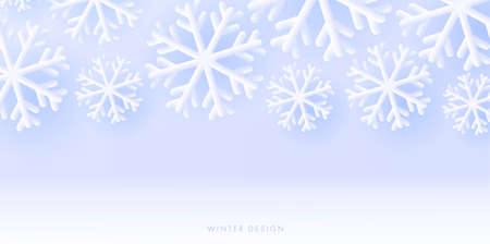 Winter seasonal background with white 3d snowflakes on soft blue backdropのイラスト素材
