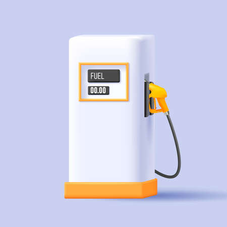 Gas station icon, 3d soft render style, white station with pipe, screen and yellow decorのイラスト素材