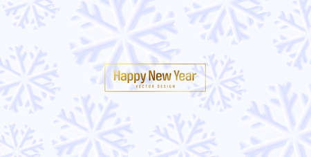 Modern winter holiday background with 3d snowflakes with golden frame and congratulation with Christmas and New Yearのイラスト素材